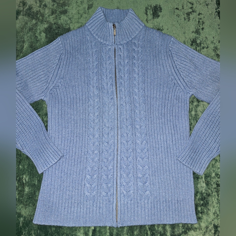 Lands' End Cable Knit Zip Up Sweater